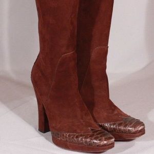 Cesare Paciotti Brown Suede Boots w/ Python 36.5